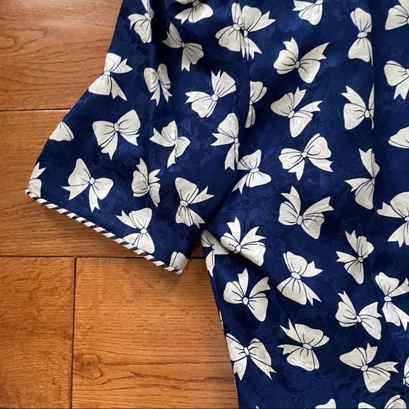 vintage 100% silk sweet bow-printed blouse - Picture 4 of 5